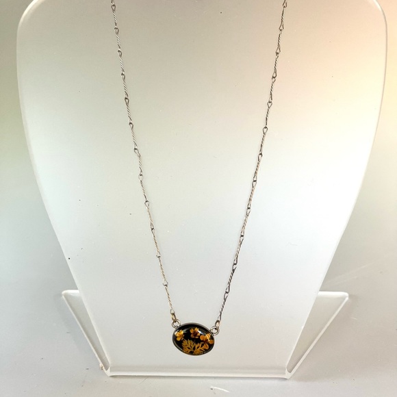Pressed Flower Necklace, 17 Inch, Delicate Silver Chain, Vintage 1950's - Picture 7 of 8